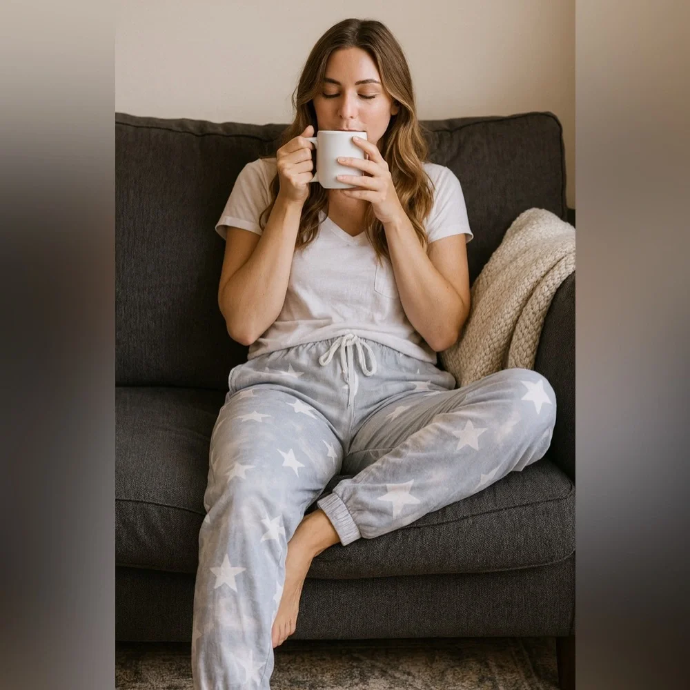 Altar'd State Gray and‎ White Star Casual Lounge Pants
